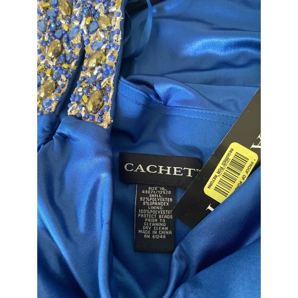 Cachet Women's NWT One-Shoulder Beaded Formal Maxi Dress, Blue Size 10 - Picture 11 of 11